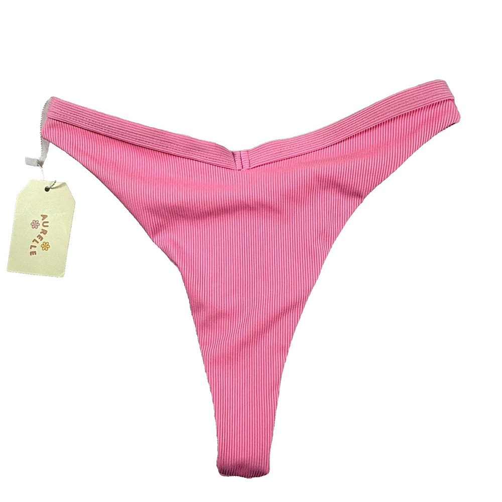Aurelle Ribbed Bikini Bottom Pink Sz M - Picture 2 of 4